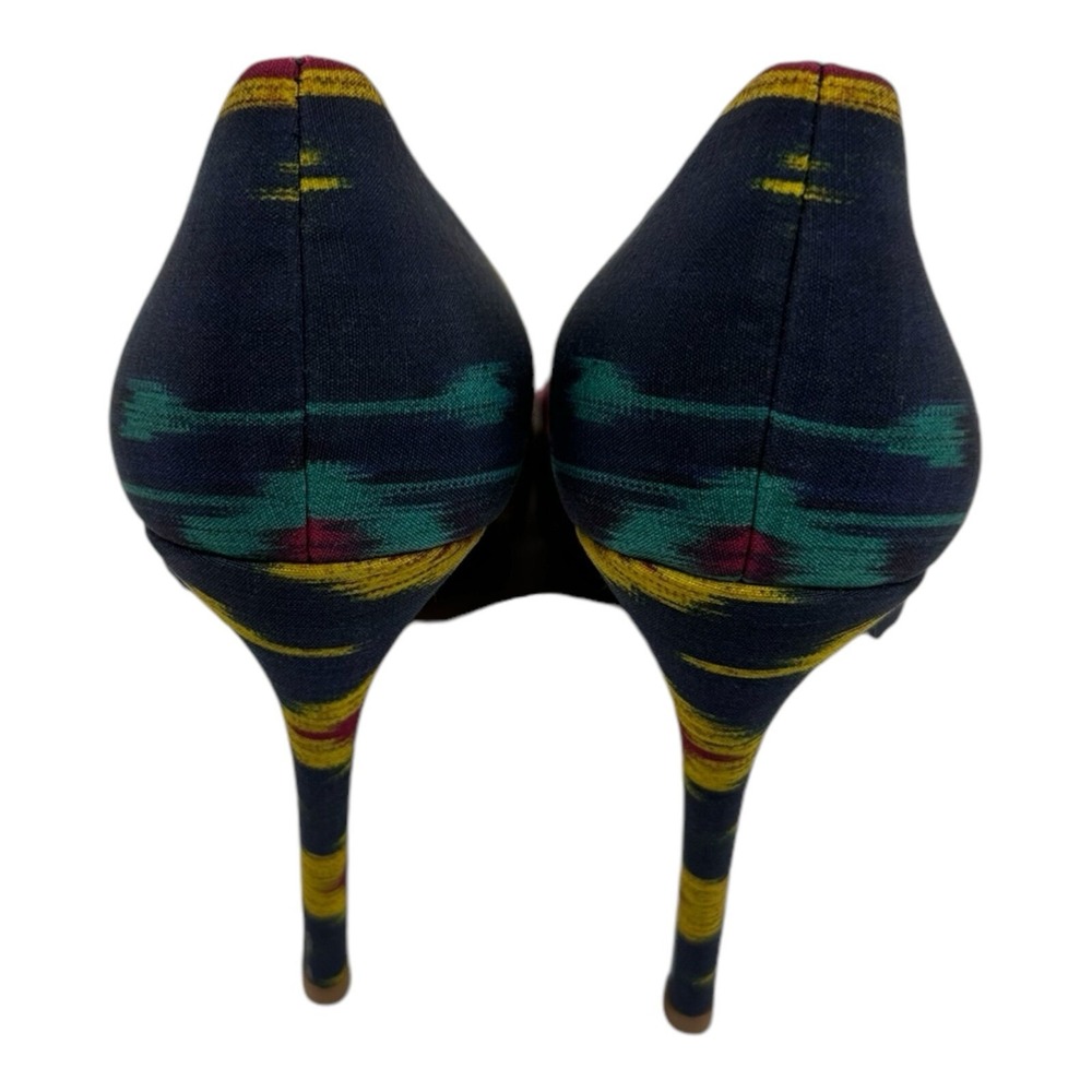 Ralph Lauren Purple Label Celia Navy Ikat Canvas Heels Pumps 38.5 EU US 8 NIB - Picture 5 of 9
